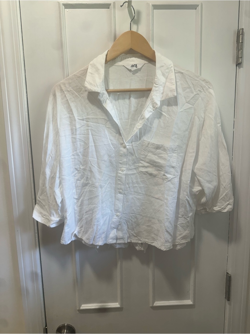 Jack by BB Dakota White Relaxed Crop Button-Down Shirt
